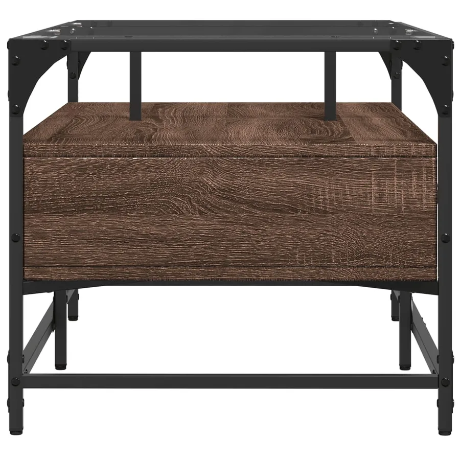 Table basse et dessus en verre chêne marron 98,5x50x45 cm acier - 5