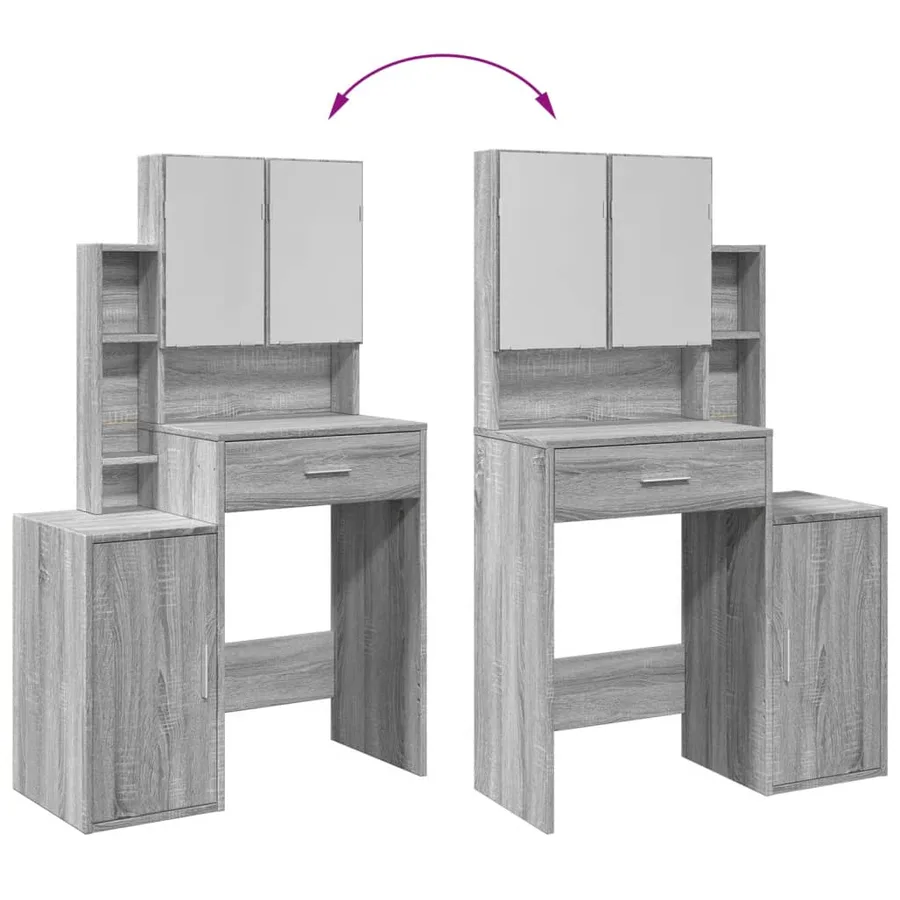 Coiffeuse avec armoire sonoma gris 80x35x132 cm - 9