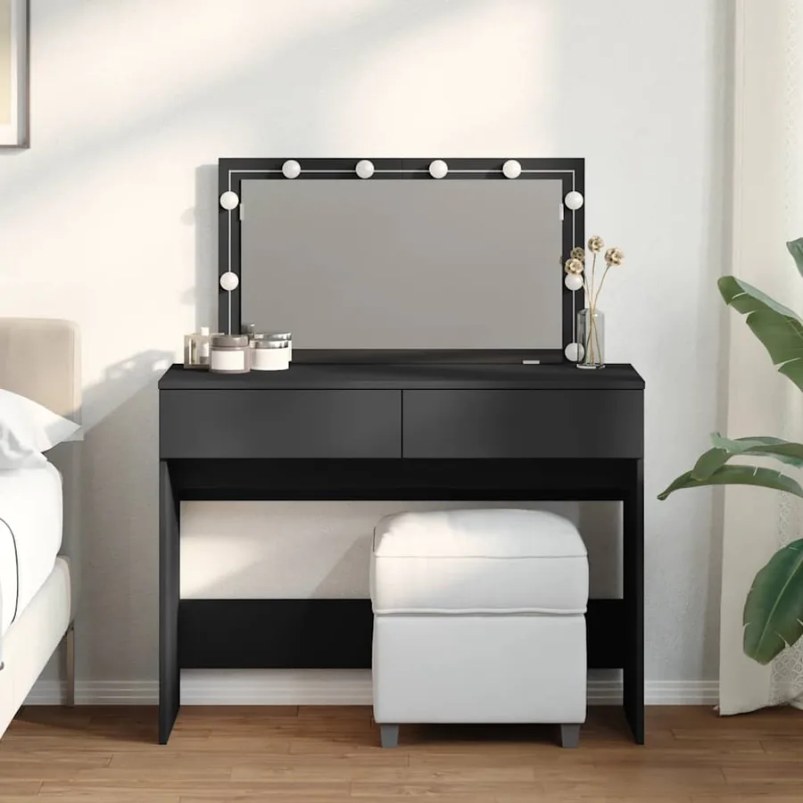 Coiffeuse avec LED noir 100x40x120 cm