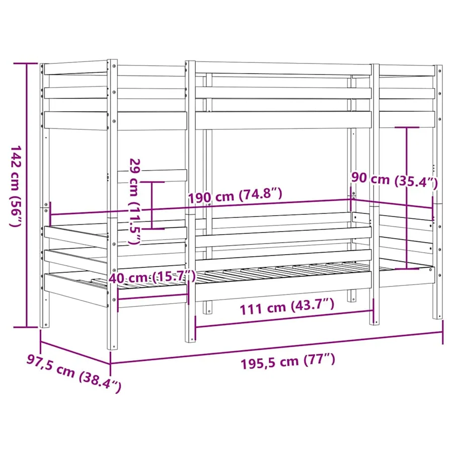 Lit superposé sans matelas blanc 90x190 cm bois de pin massif - 10