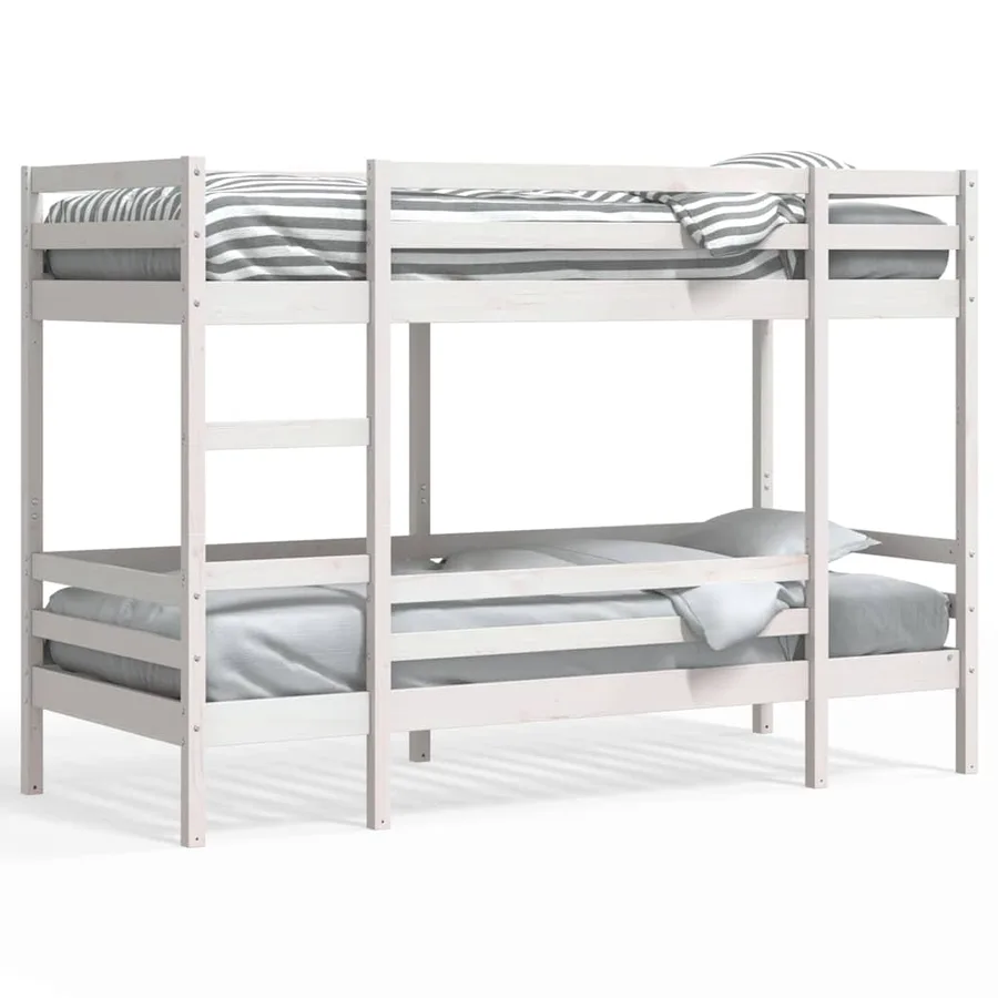 Lit superposé sans matelas blanc 90x190 cm bois de pin massif - 2