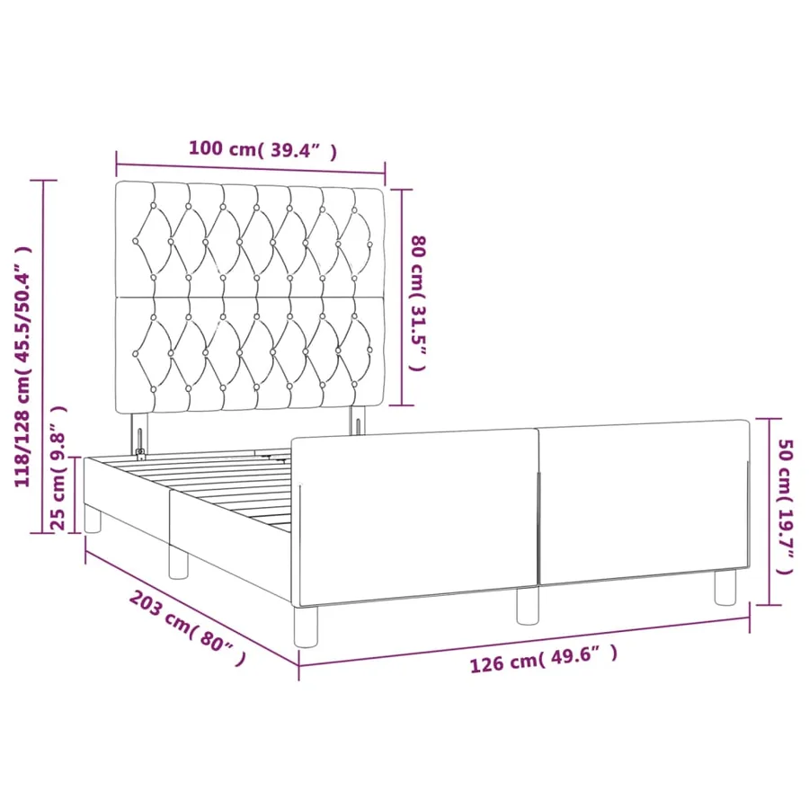 Cadre de lit sans matelas gris clair 120x200 cm tissu - 14