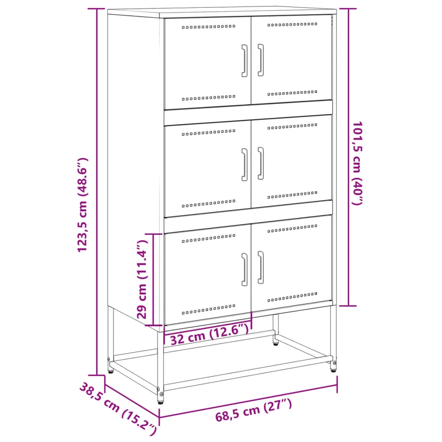 Buffet noir 68,5x38,5x123,5 cm acier - 12