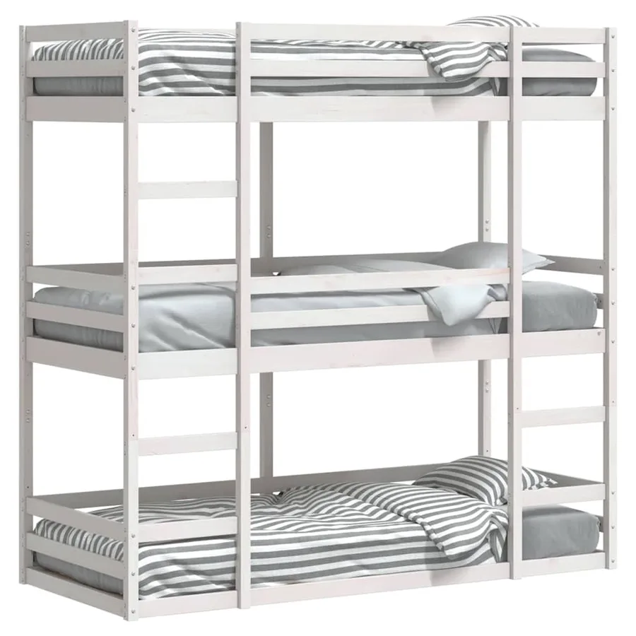 Lit superposé triple sans matelas 90x200 cm bois de pin massif - 4