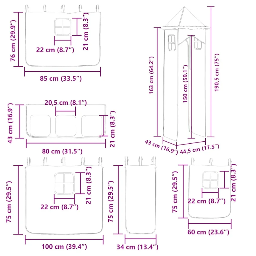 Lit superposé sans matelas avec toboggan et rideaux 80x200 cm - 17