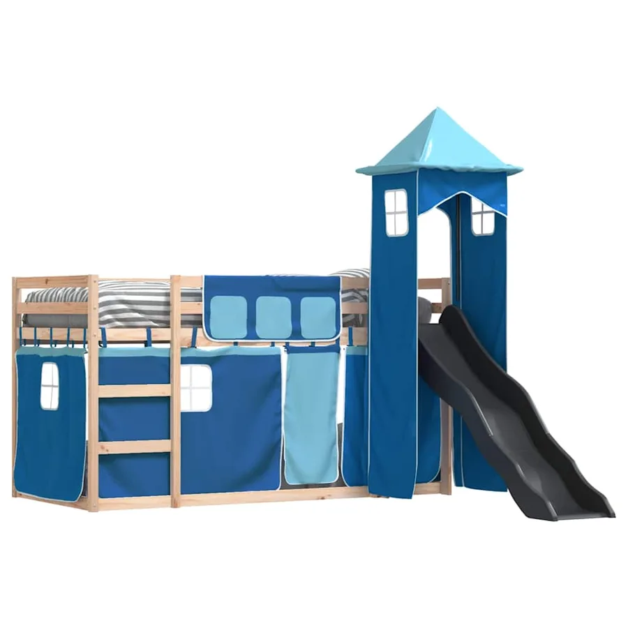 Lit superposé sans matelas avec toboggan et rideaux 80x200 cm - 4
