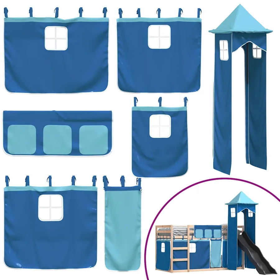 Lit superposé sans matelas avec toboggan et rideaux 80x200 cm - 5