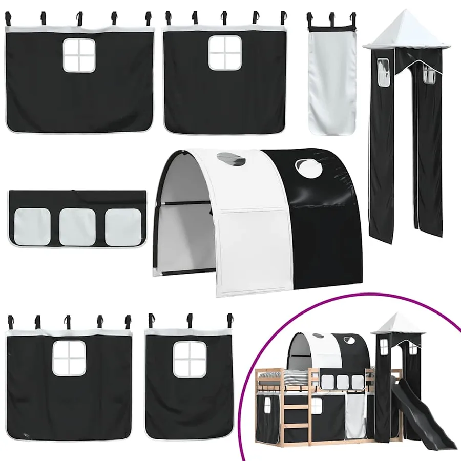 Lit superposé sans matelas avec toboggan blanc noir 80x200 cm - 5