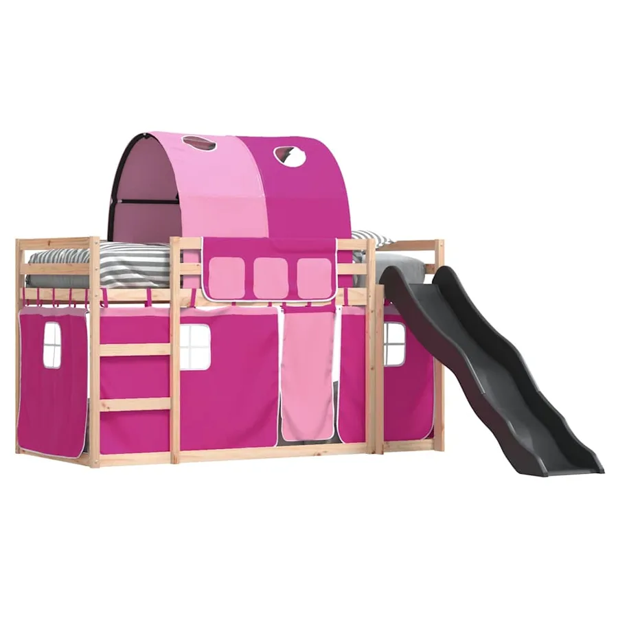 Lit superposé sans matelas avec toboggan et rideaux 80x200 cm - 4