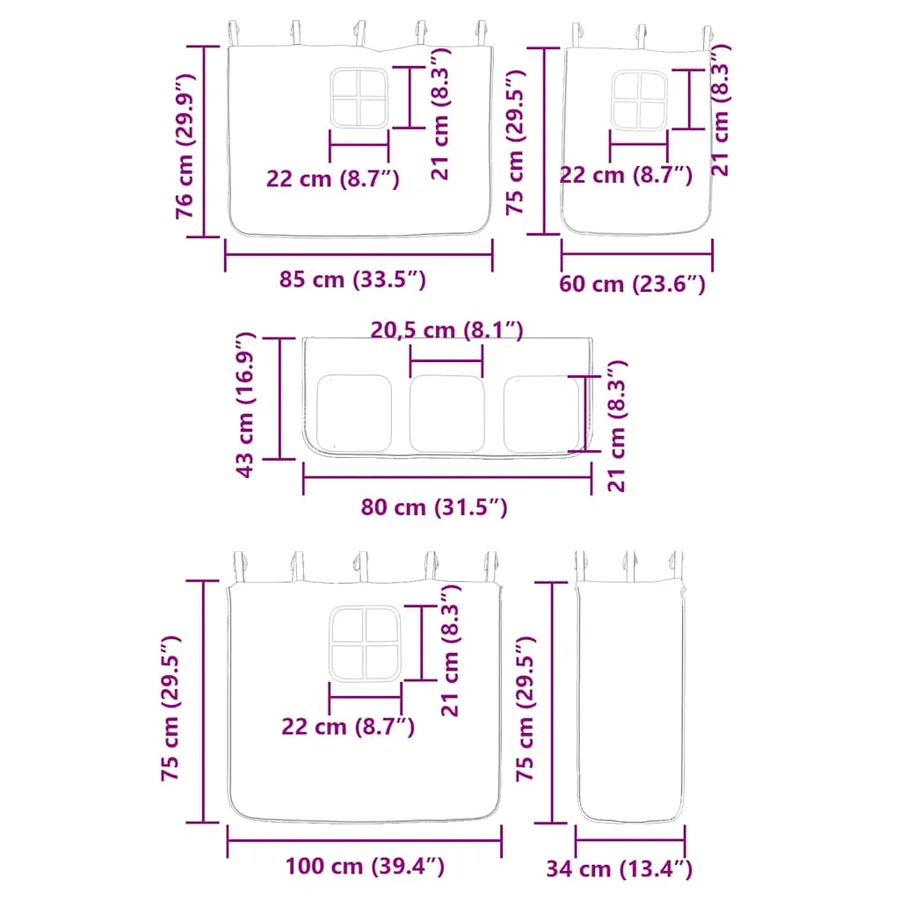 Lit superposé sans matelas avec toboggan et rideaux 80x200 cm - 15