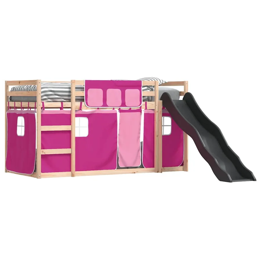 Lit superposé sans matelas avec toboggan et rideaux 80x200 cm - 3