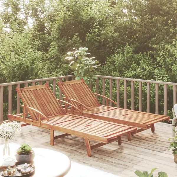 Sun loungers set of 2 Solid acacia wood