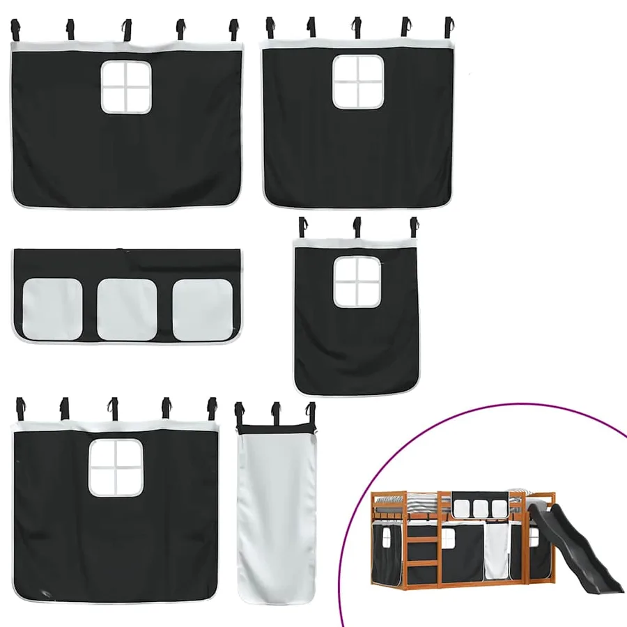 Lit superposé sans matelas avec toboggan blanc noir 90x200 cm - 5