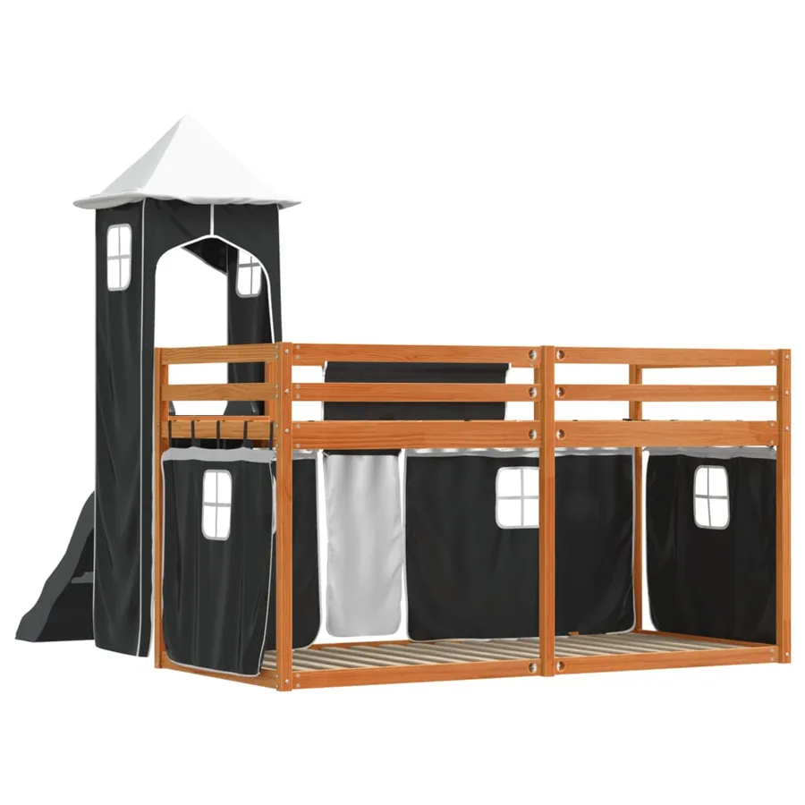 Lit superposé sans matelas avec toboggan blanc noir 80x200 cm - 10