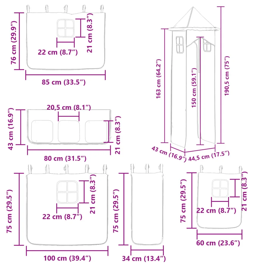 Lit superposé sans matelas avec toboggan blanc noir 80x200 cm - 17