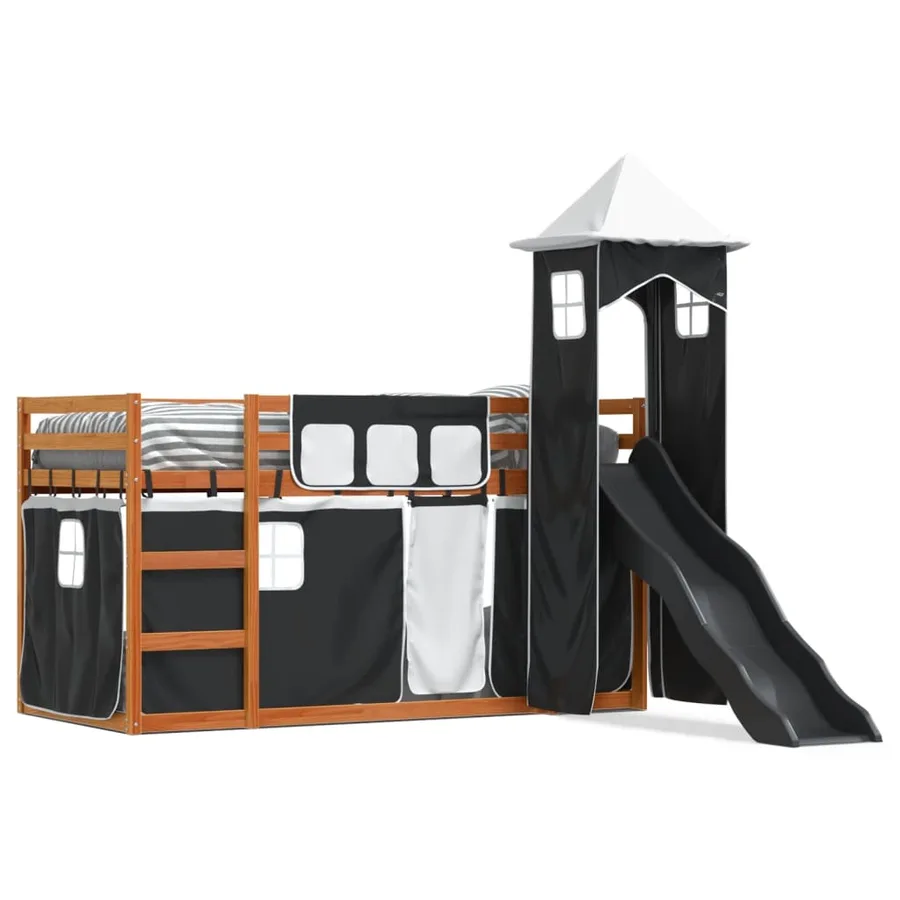 Lit superposé sans matelas avec toboggan blanc noir 80x200 cm - 2