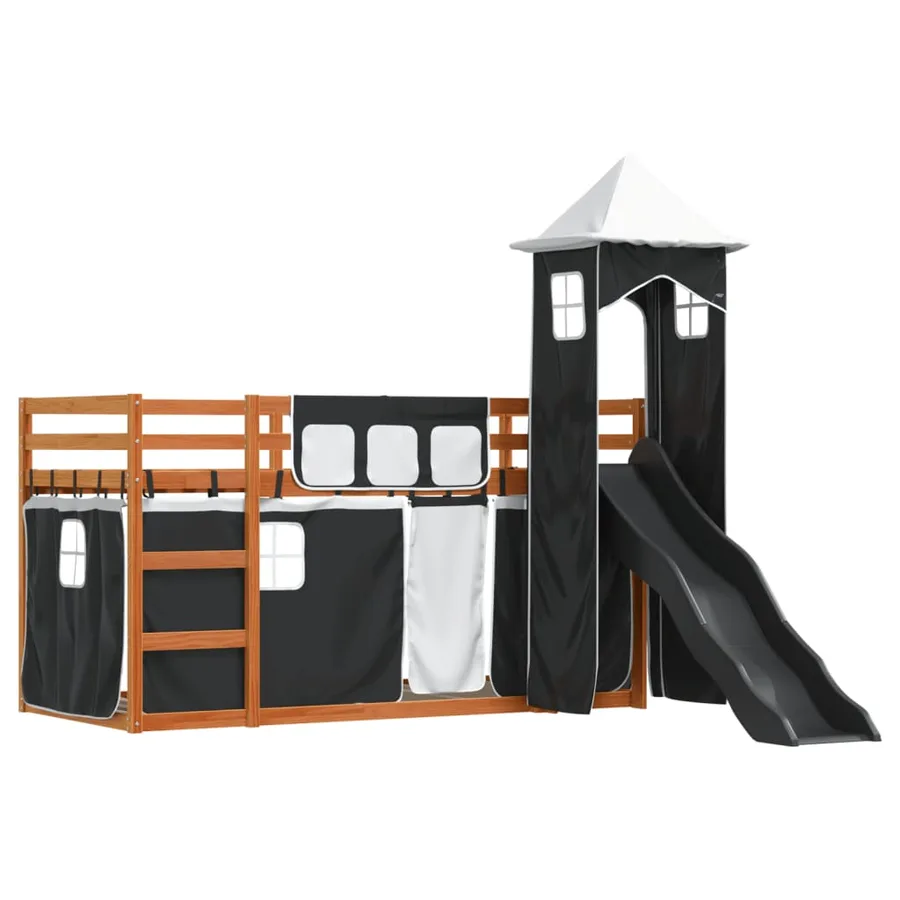 Lit superposé sans matelas avec toboggan blanc noir 80x200 cm - 3