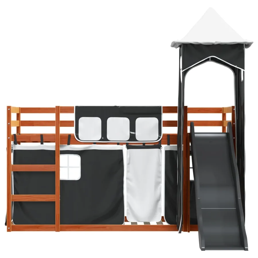 Lit superposé sans matelas avec toboggan blanc noir 80x200 cm - 7