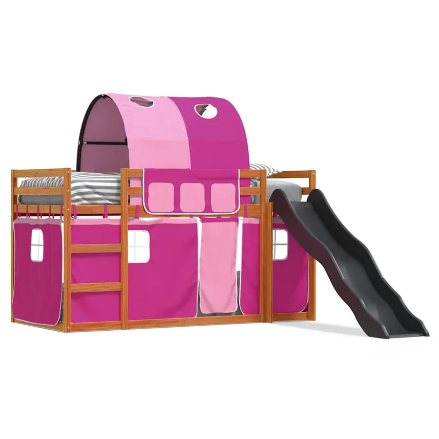 Lit superposé sans matelas avec toboggan et rideaux 80x200 cm - 2