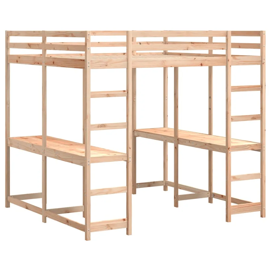 Lit superposé et bureau et échelle 140x200cm bois de pin massif - 3