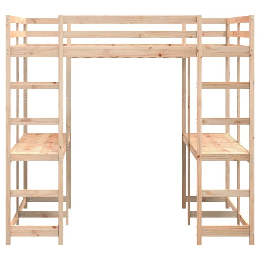 Lit superposé et bureau et échelle 140x200cm bois de pin massif - 5