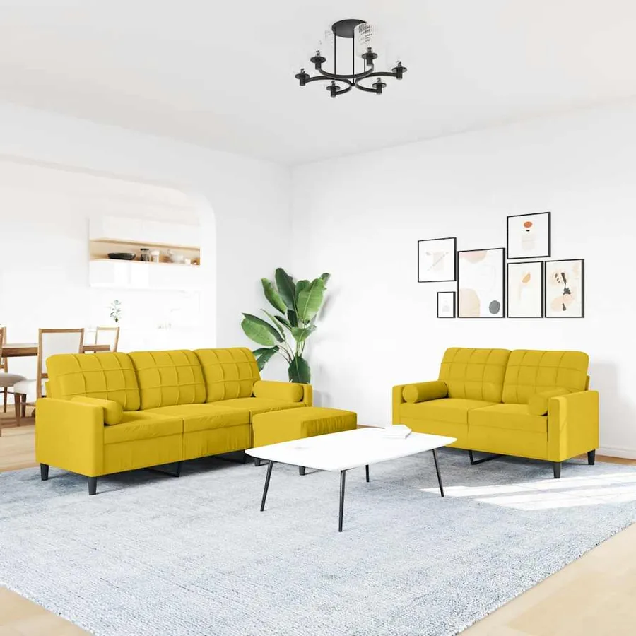 Ensemble de canapés 3 pcs avec coussins et traversins velours - 3