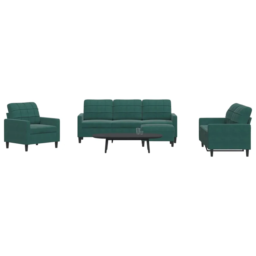 Ensemble de canapés 4 pcs avec coussins Vert foncé Velours