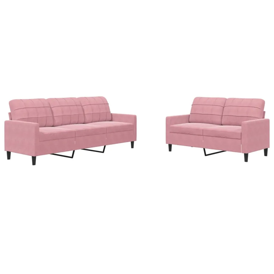 Ensemble de canapés 2 pcs avec coussins Rose Velours - 2