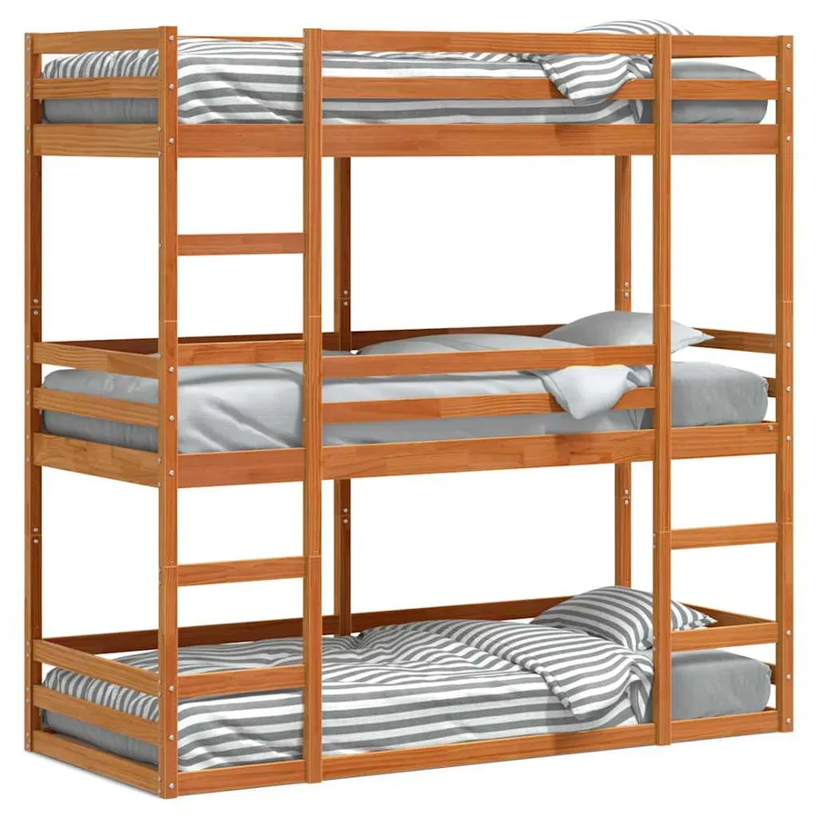 Lit superposé triple sans matelas 75x190 cm bois de pin massif - 2