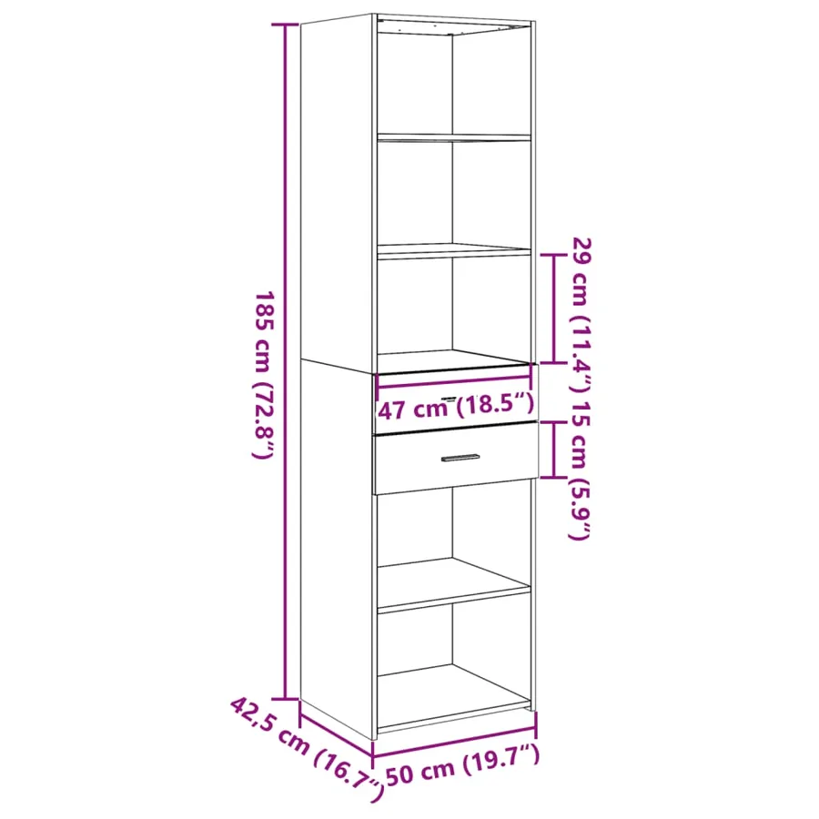 Buffet haut sonoma gris 50x42,5x185 cm bois d'ingénierie - 9