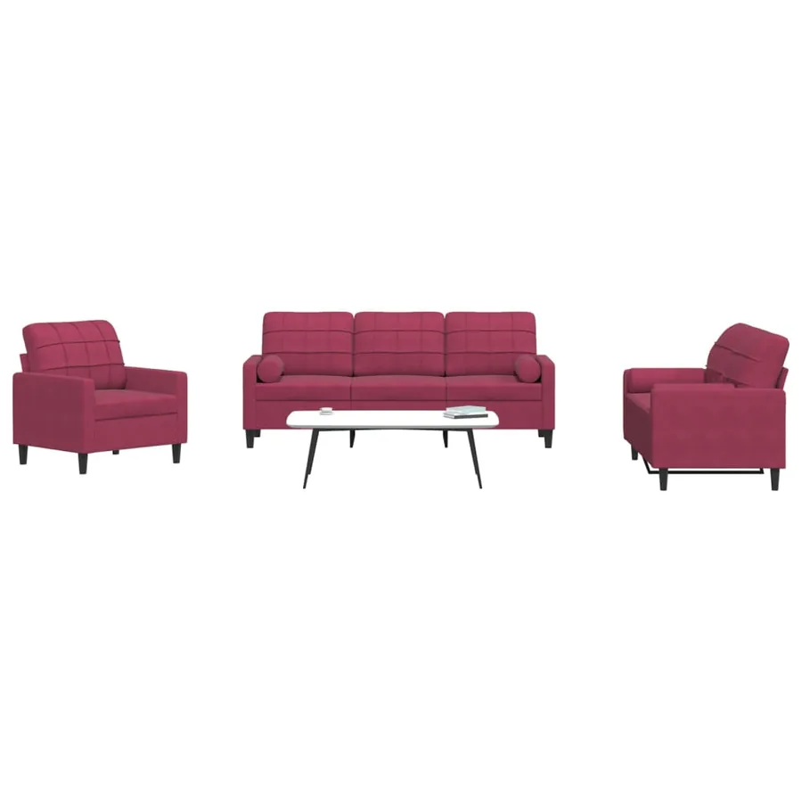 Ensemble de canapés 3 pcs avec coussins et traversins velours