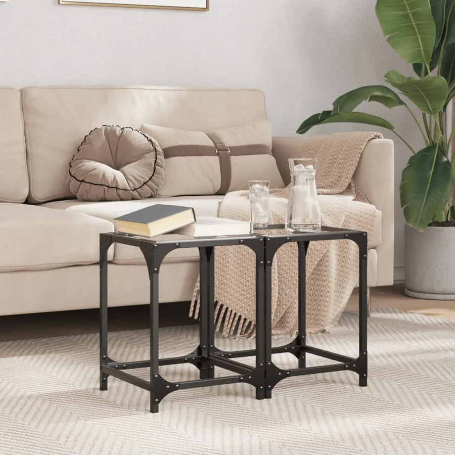 Tables basses avec dessus en verre transparent 2 pcs acier - 3