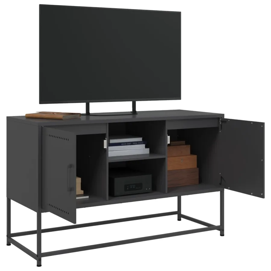 Meuble TV noir 100,5x39x60,5 cm acier - 5