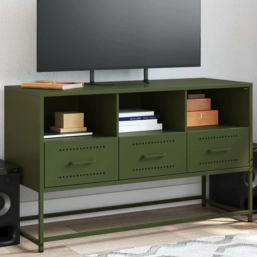 Meuble TV vert olive 100,5x39x60,5 cm acier