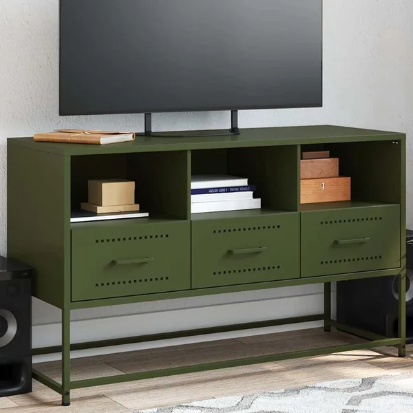 Meuble TV vert olive 100,5x39x60,5 cm acier