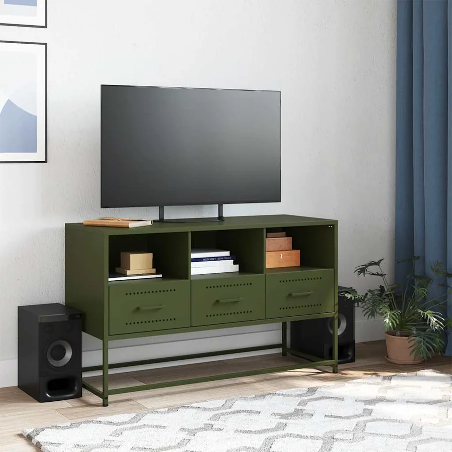 Meuble TV vert olive 100,5x39x60,5 cm acier - 3