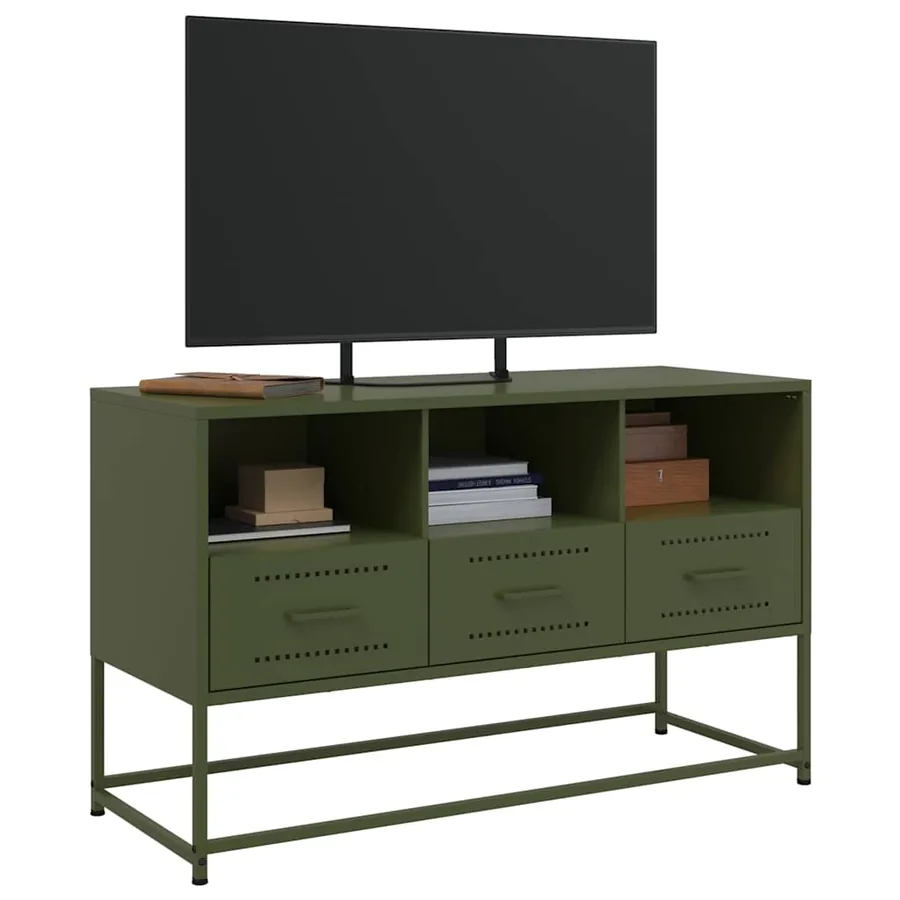 Meuble TV vert olive 100,5x39x60,5 cm acier - 4