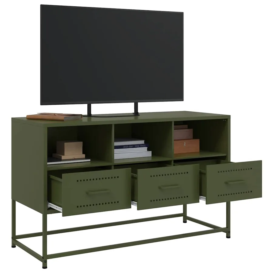Meuble TV vert olive 100,5x39x60,5 cm acier - 5