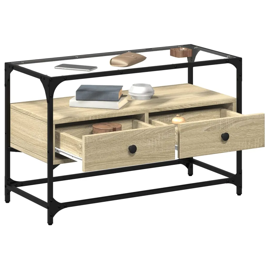 Meuble TV avec dessus en verre chêne sonoma bois d'ingénierie - 3