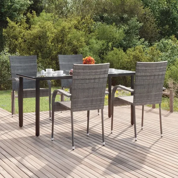 Ensemble à manger de jardin 5 pcs Gris Résine tressée