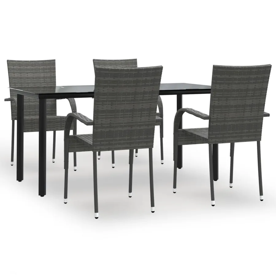 Ensemble à manger de jardin 5 pcs Gris Résine tressée - 2