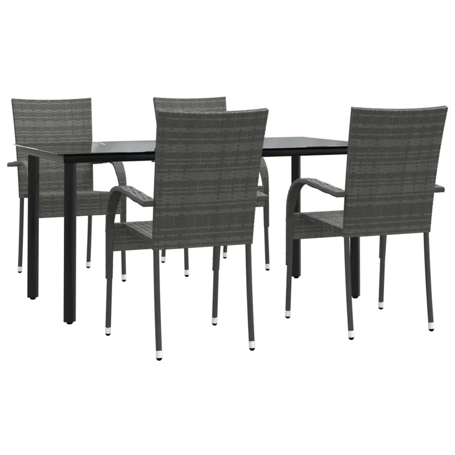 5 pcs garden dining set Grey Poly rattan - 3