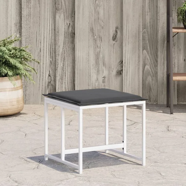 Tabourets de jardin avec coussins 4pcs blanc acier et textilène