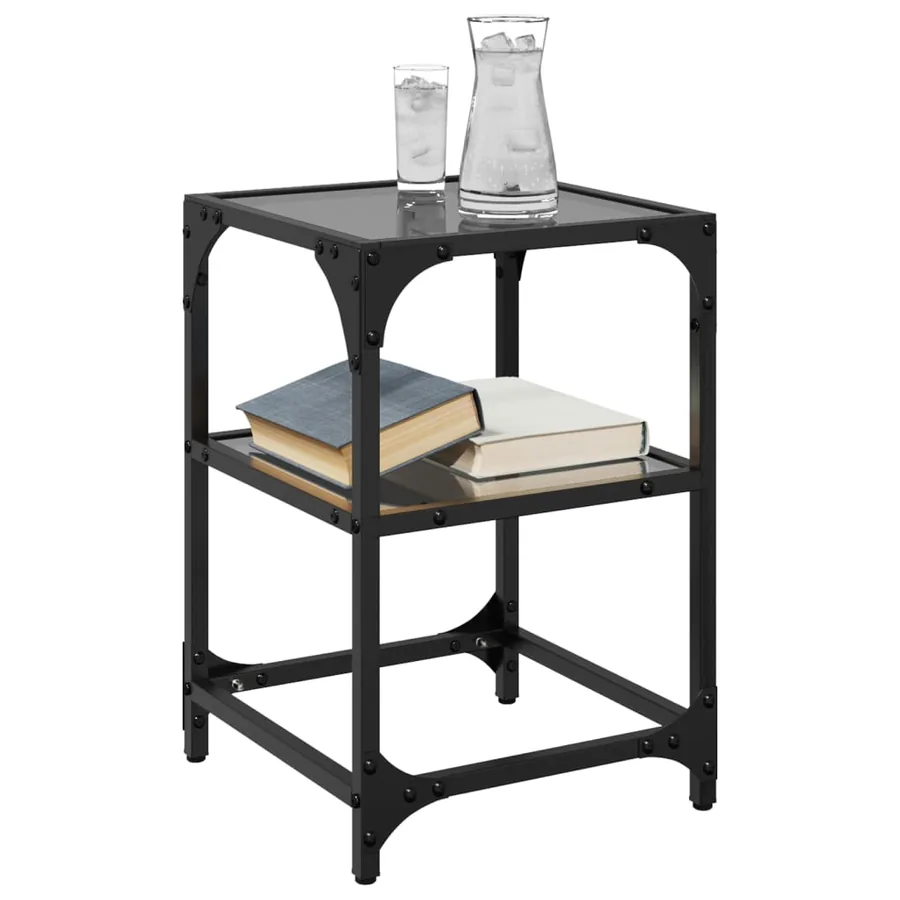 Tables basses avec dessus en verre noir 2 pcs 30x30x45 cm acier - 3