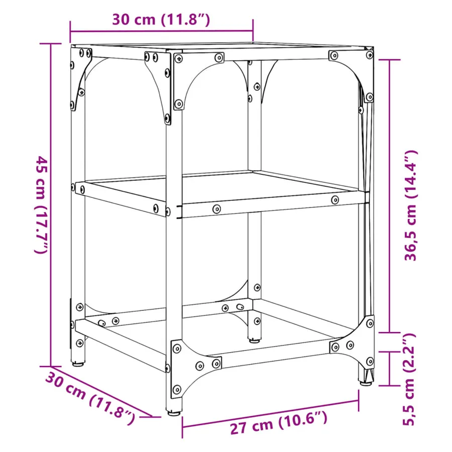 Tables basses avec dessus en verre noir 2 pcs 30x30x45 cm acier - 9