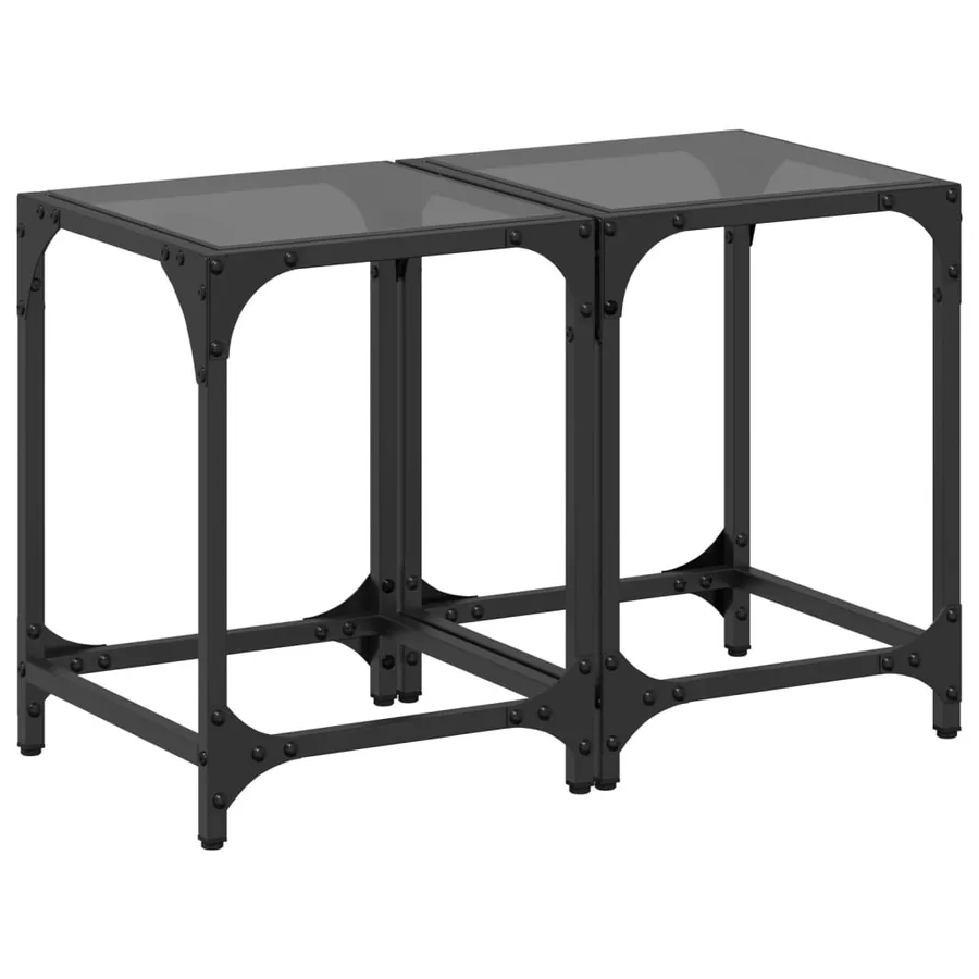 Tables basses avec dessus en verre noir 2 pcs 30x30x40 cm acier - 2