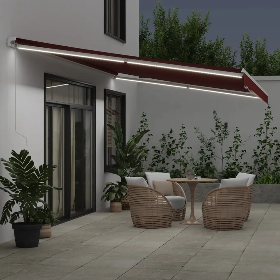 Auvent manuel rétractable avec LED bordeaux 600x350 cm - 3