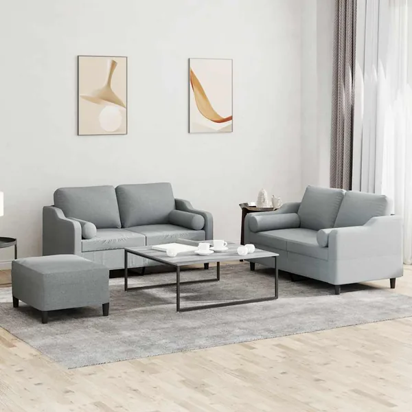Ensemble de canapés 3 pcs coussins gris clair tissu