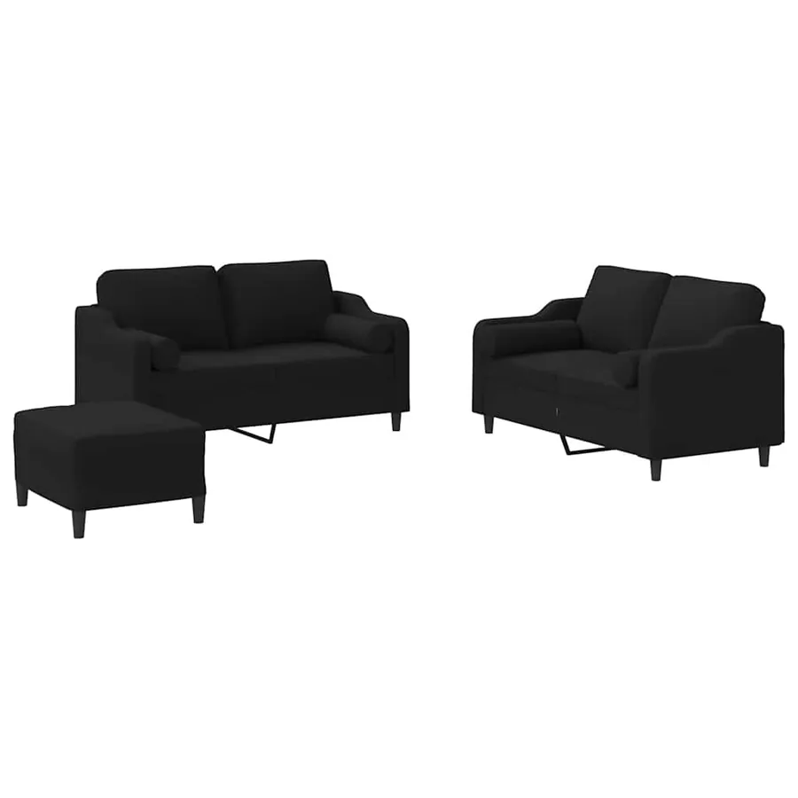 Ensemble de canapés 3 pcs avec coussins noir tissu - 2