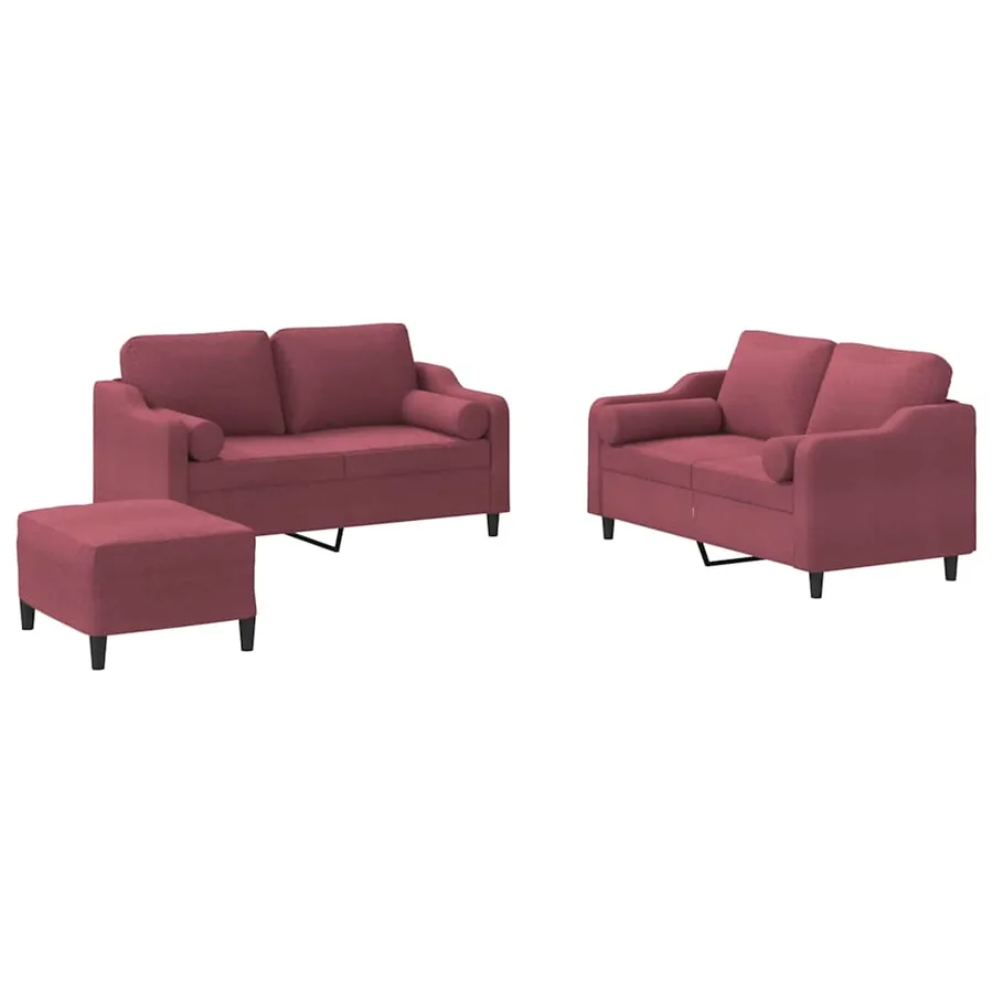 Ensemble de canapés 3 pcs avec coussins rouge bordeaux tissu - 2